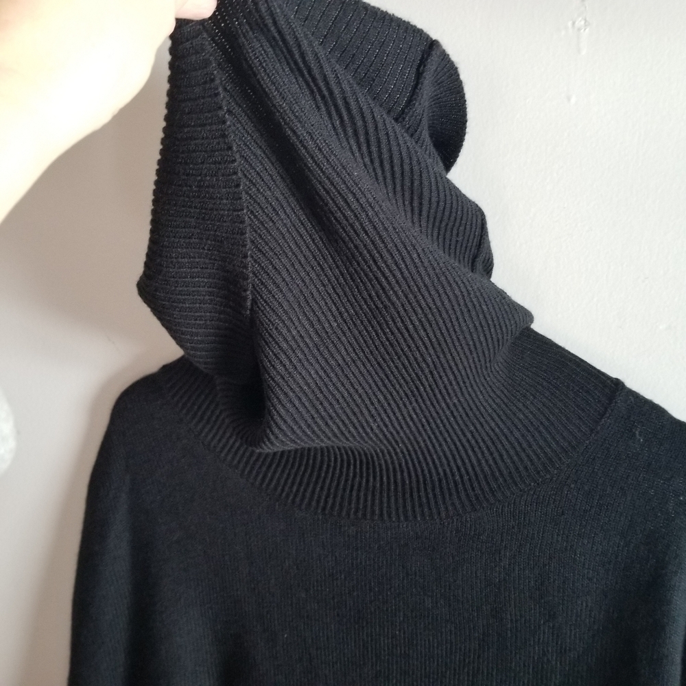 Groggy Black Fringed Knitted Poncho Cowl Neck Sweater Size Small - Picture 4 of 16